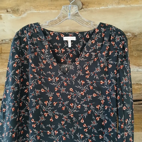 Rebecca Taylor Lia Black Floral Silk Blend Blouse Size 10 - Picture 2 of 9